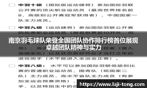 南京羽毛球队荣登全国团队协作排行榜首位展现卓越团队精神与实力